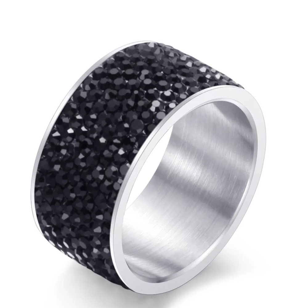 Stainless Steel CZ Crystals Ring NEW